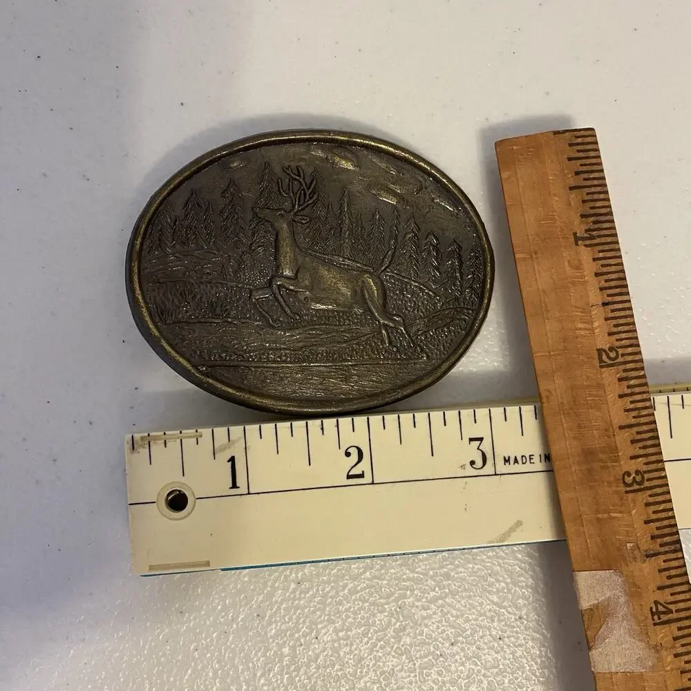 Vintage Mule Deer Oval Belt Buckle Metals Solid Brass Novelty Hunter Sports